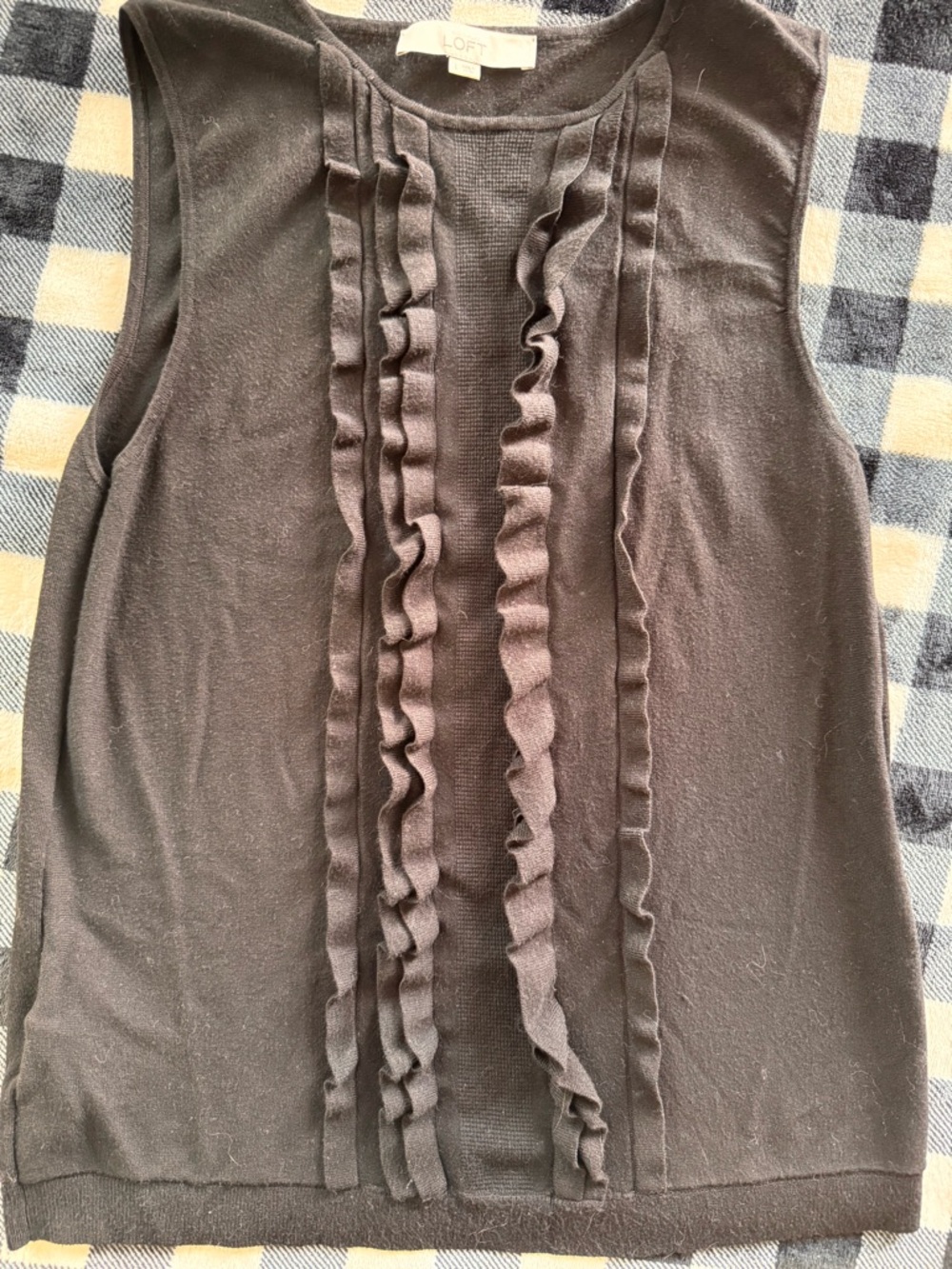 LOFT Black Ruffle-Front Sleeveless Knit Top